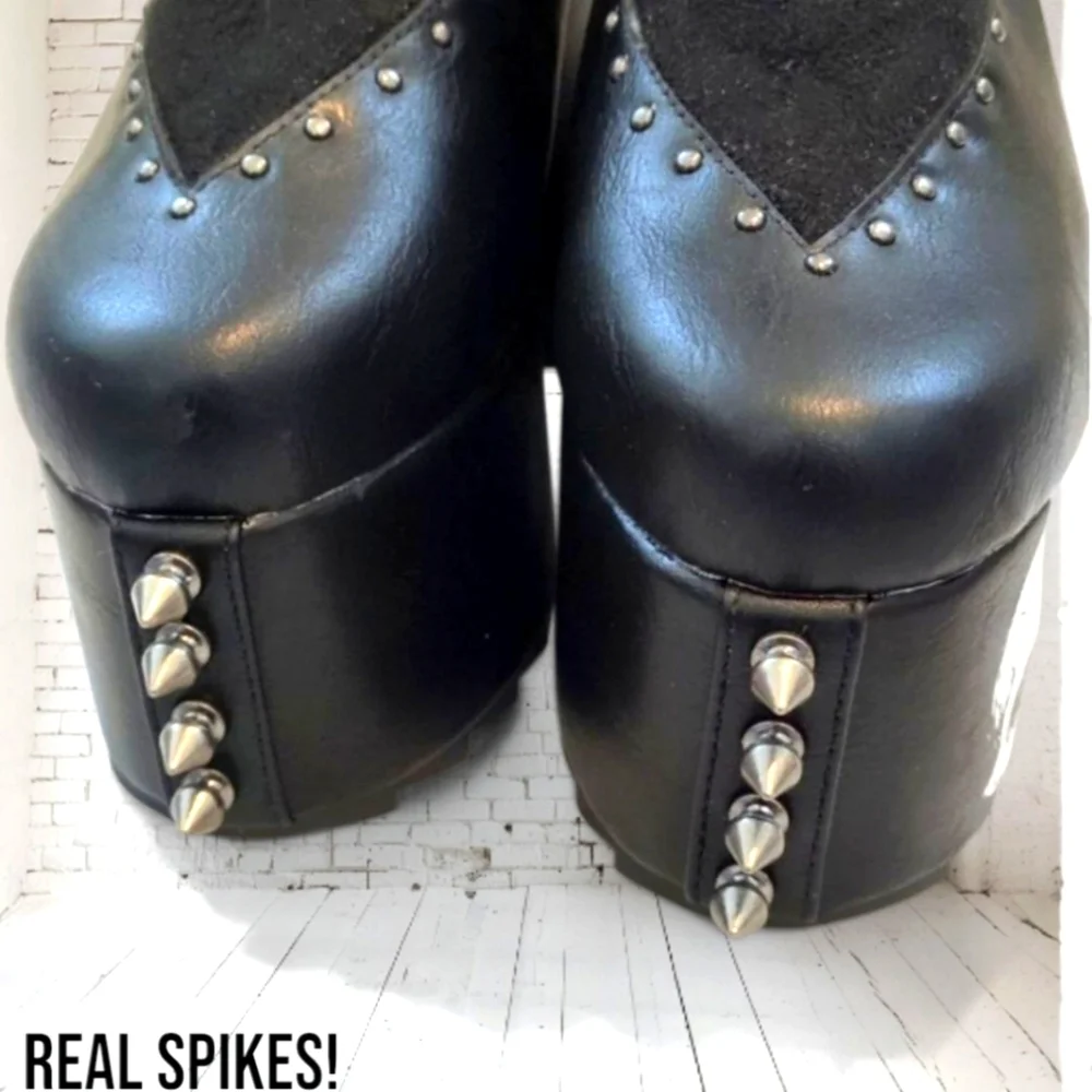 Dolls Kill x Lamoda Platform Skull Chain Spike Ankle Boots Vegan Leather Goth